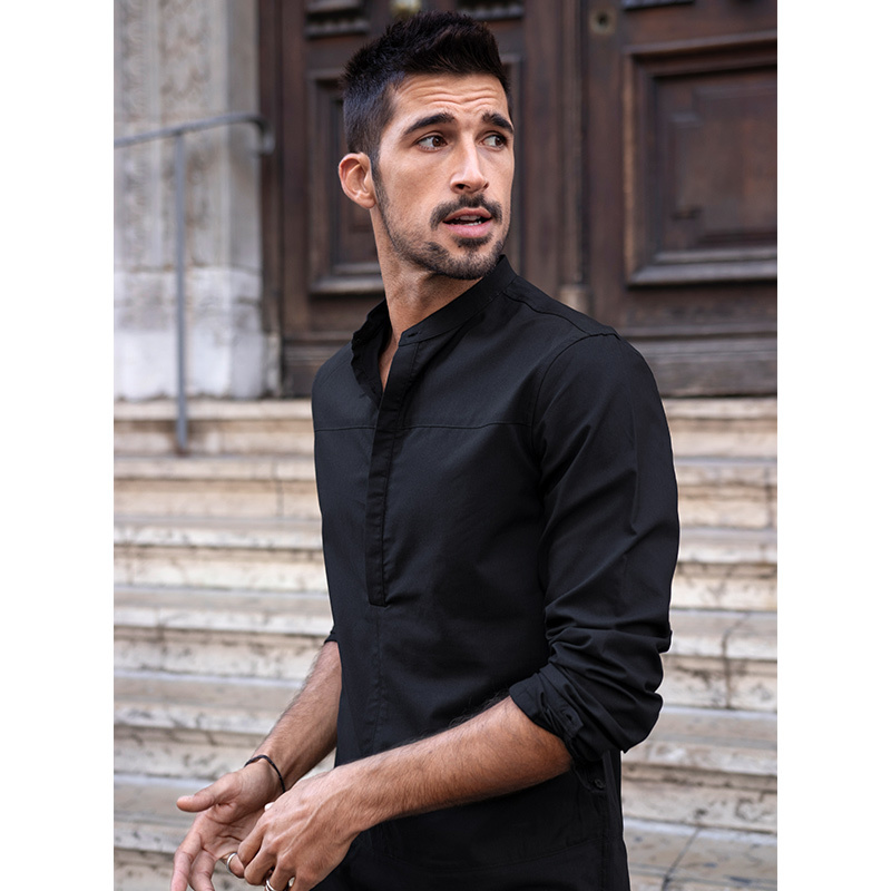 KUEGOU Blended Cotton Solid Color Spring Summer Man Shirt Long Sleeve Half Cardigan Fashion Shirts Men Top Plus Size Bc-201 210331