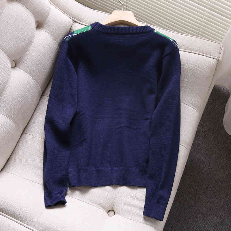 streetwear women o-neck sweater fashion ladies plaid causal female full sleeve tops girls slim woollen 210430