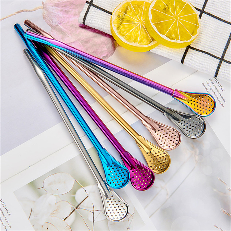 18/8 Stainless Steel Tea Spoon Infuser Strainer Filter Metal Spoon Straw Bombilla