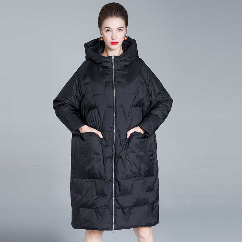Winter Lightweight Down Jacket Women Oversized Thick Warm Batwing Long Coat Female Loose Doudoune Ultra Light Parkas 211013