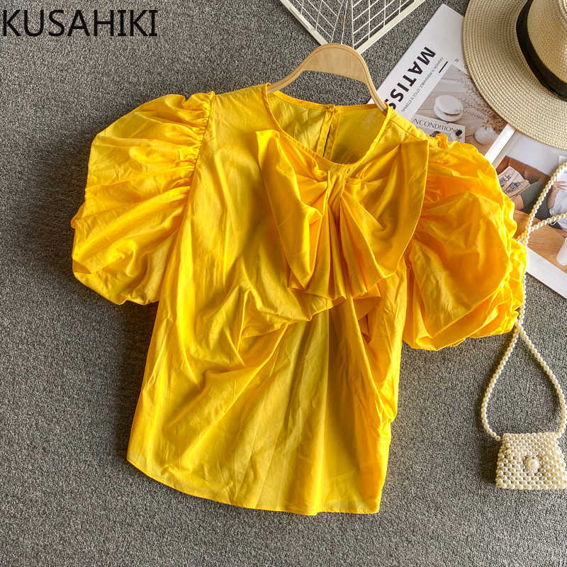 KUSAHIKI Korean Summer Folds Blouse Tops Causal Sweet Bowknot O-neck Puff Saleeve Shirt Women Blusas De Mujer 6J371 210602, Green
KUSAHIKI Korean Summer Folds Blouse Tops Causal Sweet Bowknot O-neck Puff Saleeve Shirt Women Blusas De Mujer 6J371 210602, Green