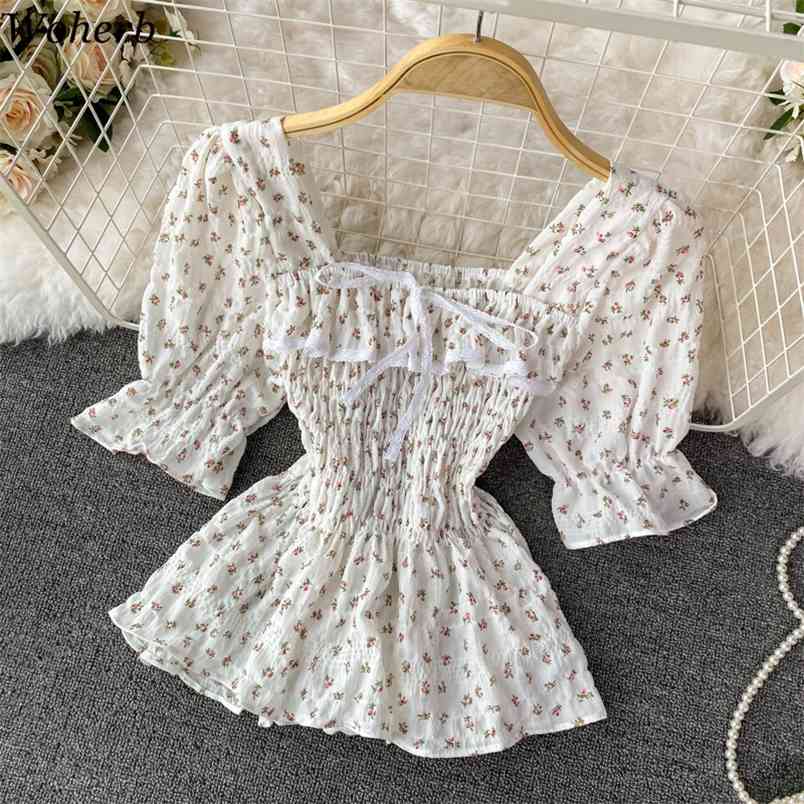 Women Shirt Summer Blusas Lace-up Square-neck Short-sleeve Floral Chiffon Blouses Korean Chic Pleated Sweet Tops 210519, Light yellow
Women Shirt Summer Blusas Lace-up Square-neck Short-sleeve Floral Chiffon Blouses Korean Chic Pleated Sweet Tops 210519, Light yellow
