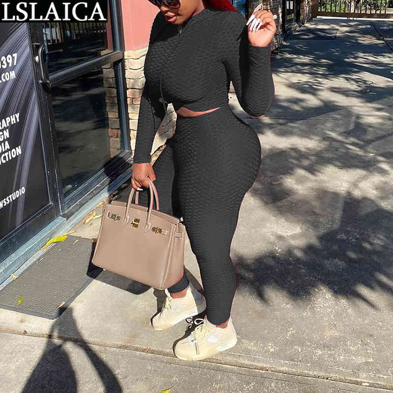 Tracksuit Women Fashion Solid Exposed Navel Two Piece Set Hooded Collar Casual Streetwear Skinny Dresy Damskie 210515