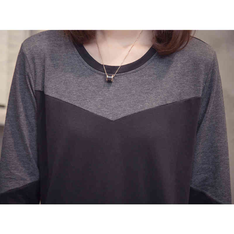 Plus Size Patchwork T-shirts Women Spring Autumn Casual Loose Long Sleeve Tops Tees Korean Style Oversize Ladies Tshirt 210406