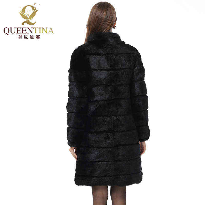 Winter Real Rabbit Fur Coat Stand Collar Thick Soft Warm Natural Fur Long Jacket Women Outwear Full Pelt Fur Coats 211123
