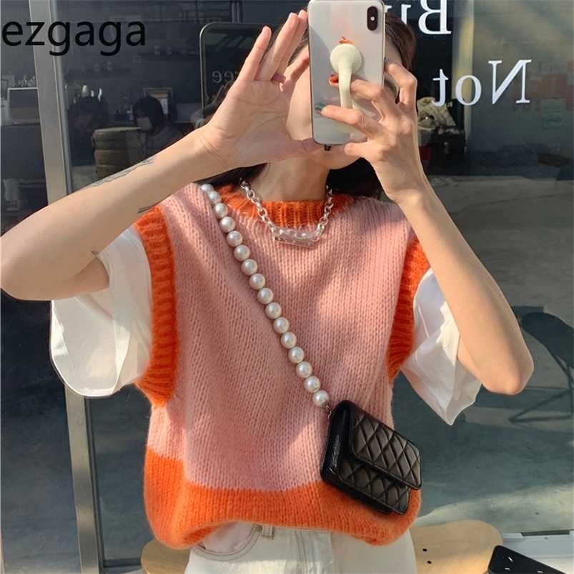 Ezgaga Women Vest Spring Outwear Fashion Loose Contrast Crop Tops Sleeveless Knitwear Waistcoat Streetwear Pullover 211109
Ezgaga Women Vest Spring Outwear Fashion Loose Contrast Crop Tops Sleeveless Knitwear Waistcoat Streetwear Pullover 211109