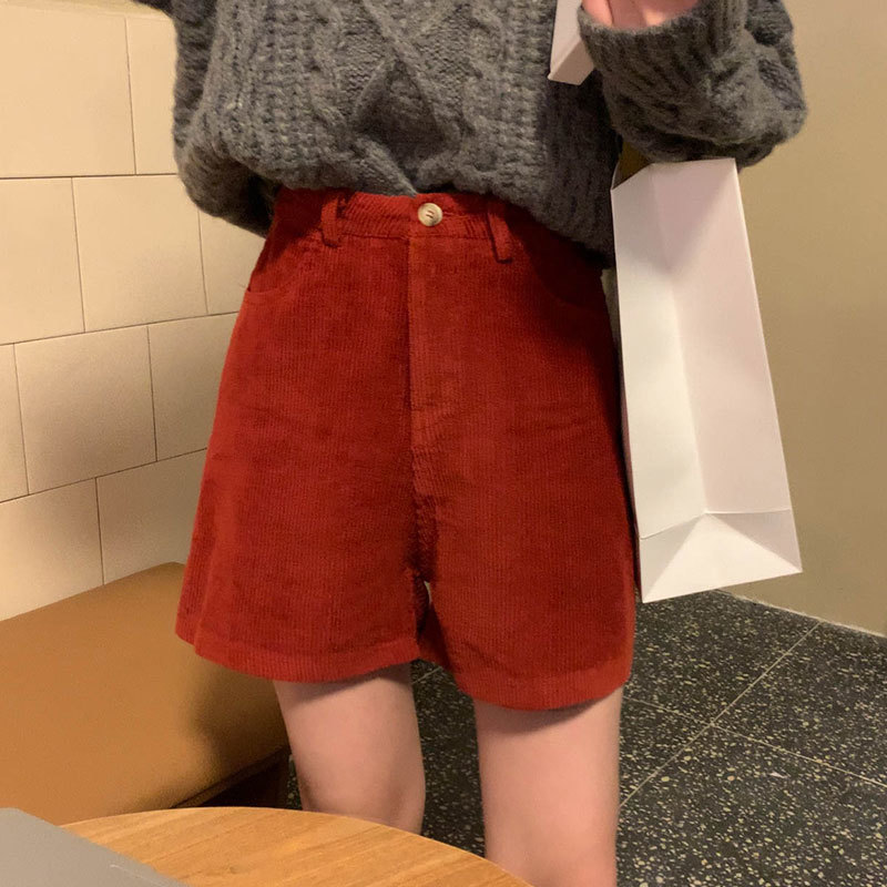 3colors SM Spring summer High Waist Shorts Feminino Soild color Corduroy loose casual wide leg Short womens (X1069) 210423