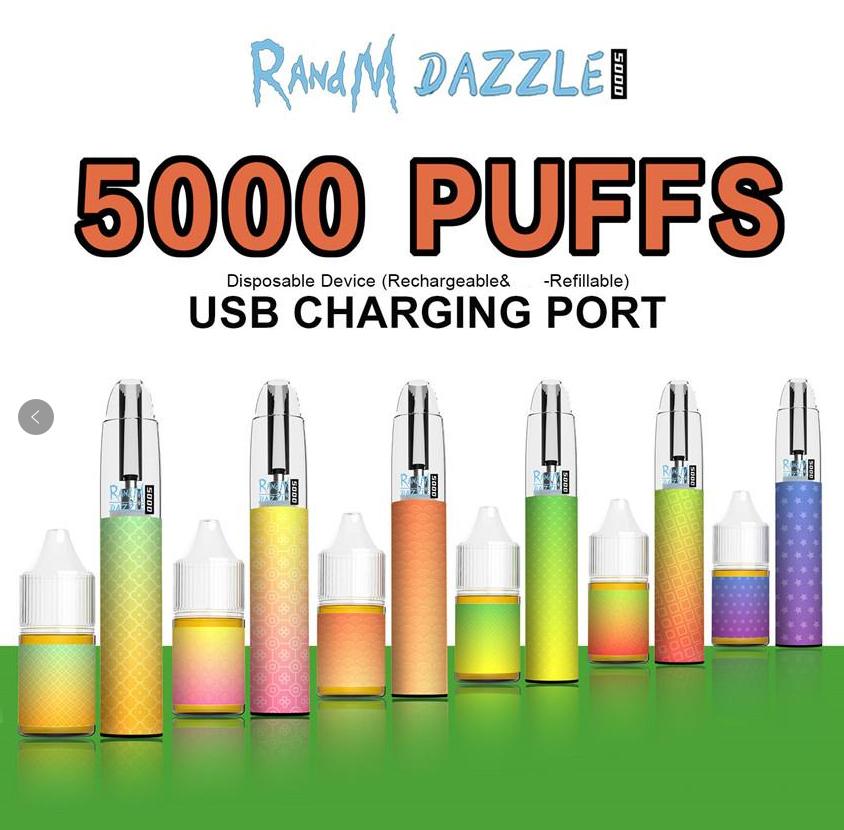 E-cigarettes Original Randm Dazzle 5000 PUFFs Disposable Vape Pen Kits Rechargeable battery 10ml Capacity e Cigarettes Portable Vaporizer Pre-Filled Bars Vapors R&m
E-cigarettes Original Randm Dazzle 5000 PUFFs Disposable Vape Pen Kits Rechargeable battery 10ml Capacity e Cigarettes Portable Vaporizer Pre-Filled Bars Vapors R&m
