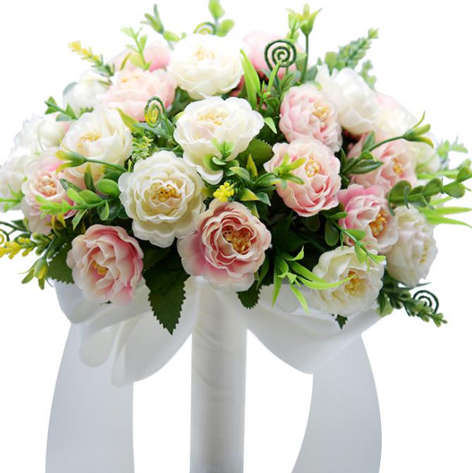 2021 Silk Flower Bridal Wedding Bouquets Blue Pink Peony Bridal Wedding Bouquet Bride Holding Flowers Handmade Wedding Bouquets