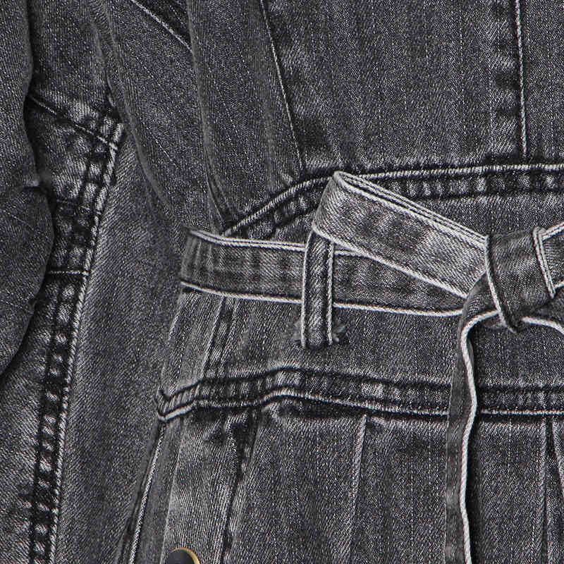 TWOTWINSTYLE Denim Solid Dress For Women O Neck Long Sleeve High Waist Lace Up Bowknot Elegant Dresses Female Fashion Style 210517