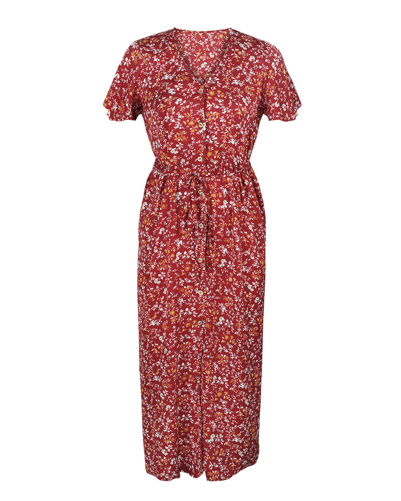 Women Dress Printed Bohemia Sexy Long Print Floral Maxi es V Neck Short Sleeve High Waist es 210513