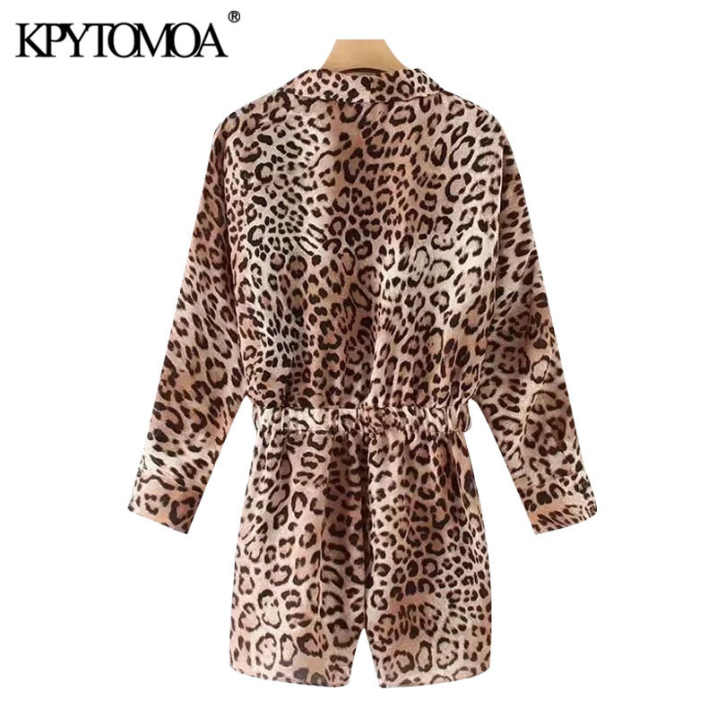 Women Sexy Fashion With Belt Leopard Print Wrap Playsuits Vintage V Neck Long Sleeve Female Jumpsuits Mujer 210416