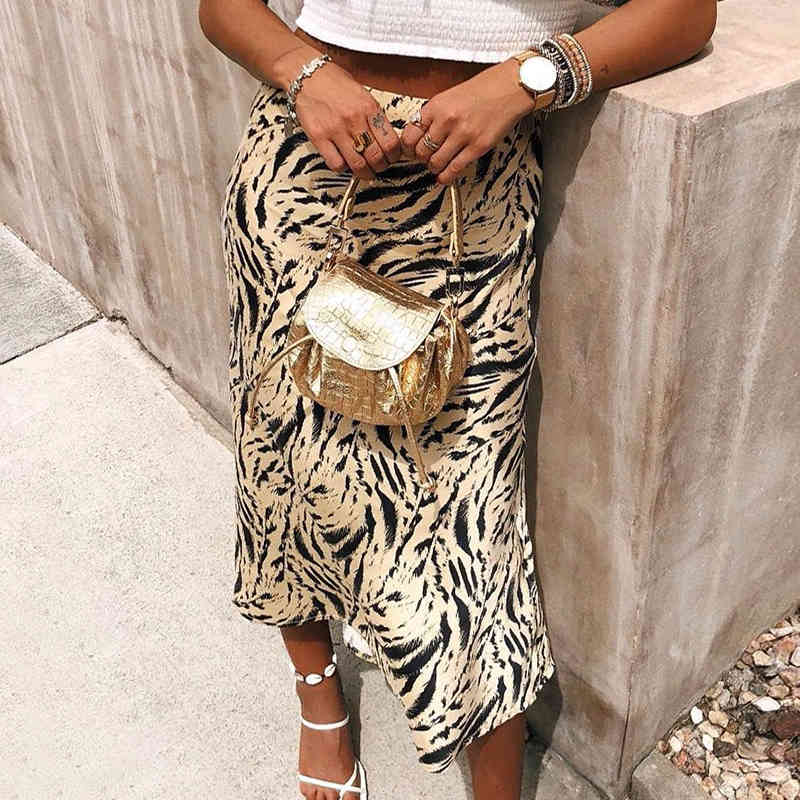 Fashion Animal Print Midi Skirt Women A Line Vintage Party s High Waist Casual Beach Bottoms Jupe Femme 210515