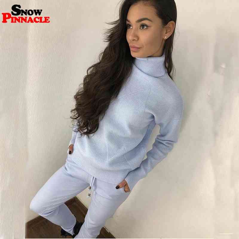 Women sweater suit and sets Casual Autumn Winter 2PCS Track Suit female Knitted Trousers+Jumper Tops Costume Clothing Set 210524