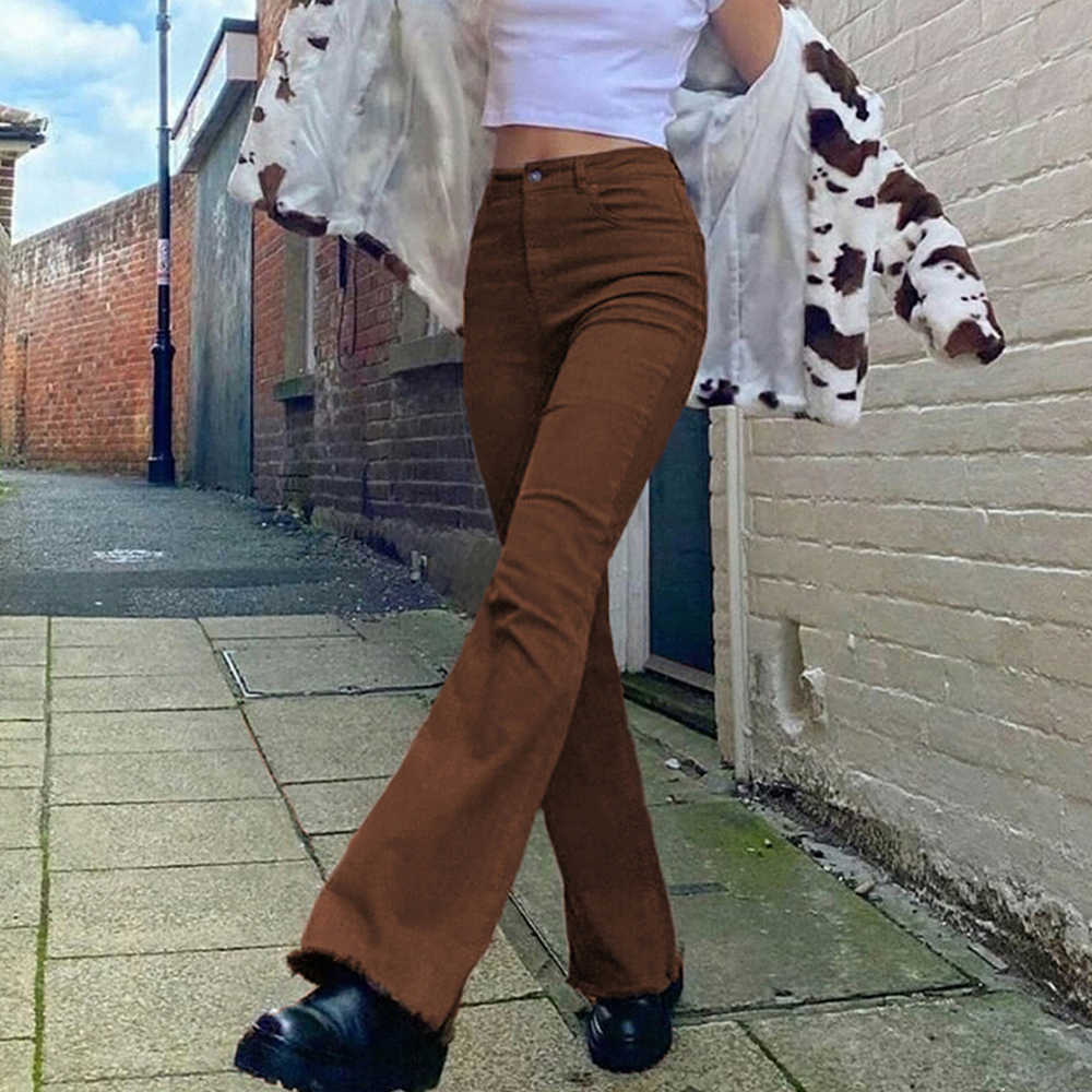Women's jeans woman high waist Flared Jeans Khaki Black Brown Pants pants for women clothing trouser Jean trousers 210922