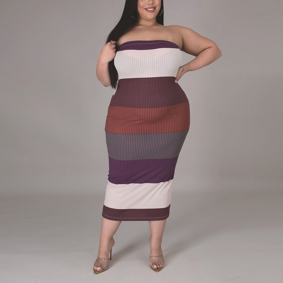 Spring 2 Pieces Sets Womens Outfits Plus Size Long Outwears & Strapless Dress Bodycon High Waist Mid Calf Elegant 210510