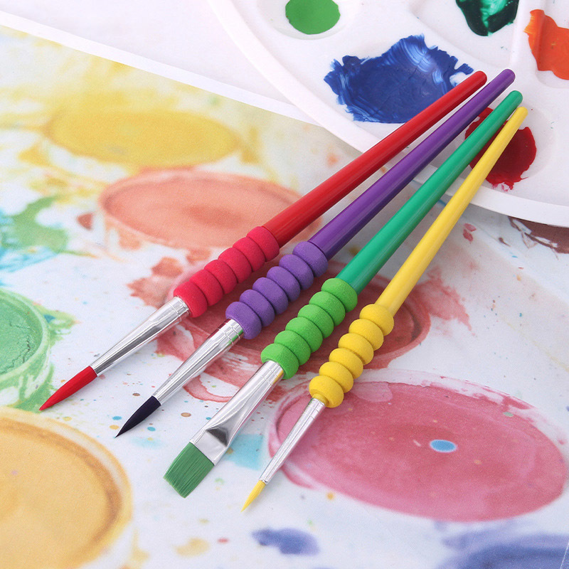 4Pcs/Set Plastic Handle Nylon Hair Watercolor Paint Pen Artist Paint Brush Children's Supplies Multi Purpose