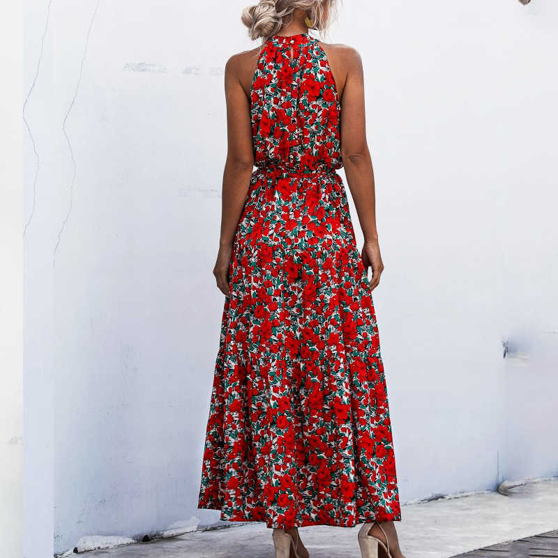 Summer Elegant Sexy beach long Dress Women Print Flowers Polka-dot strap Ladies Halter boho dress women vestidos Fashion 210630