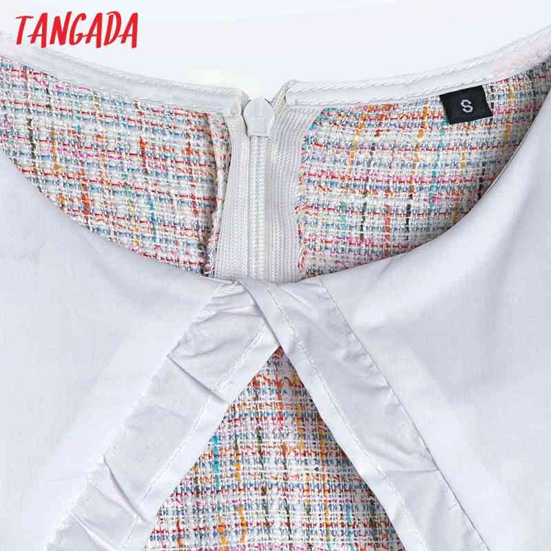 Women Retro Colorful Yarn Plaid Tweed Patchwork Blouse Long Sleeve Chic Female Shirt Tops 6H1 210416