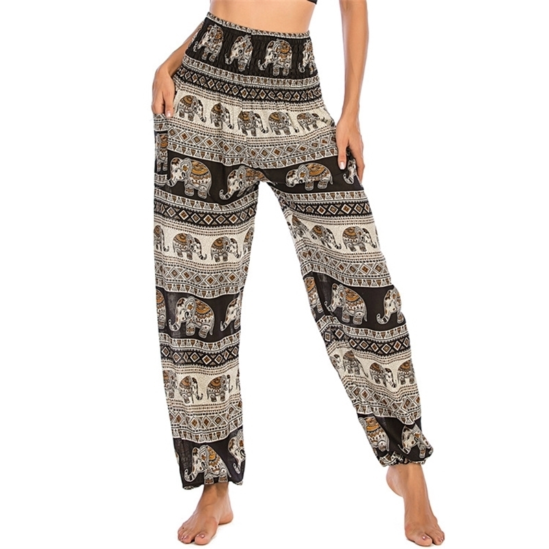 Bohemia Elephant Printing Elastici Waist Harem Pants Female Loose Casual Joggers Sweatpants Pantalones Mujer Cintura Alta 210604