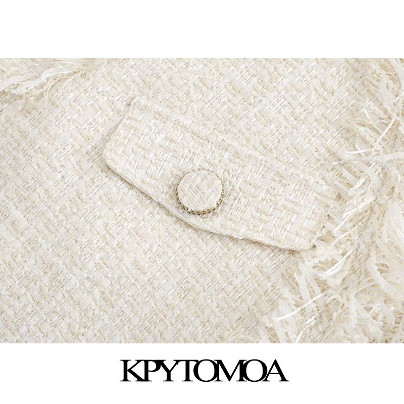 Women Fashion Frayed Tassel Tweed Waistcoat V Neck Sleeveless Female Vest Outerwear Chic Tops 210420