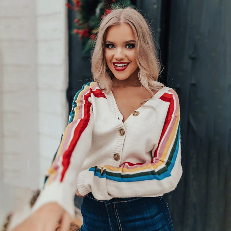 fitshinling bohemian buttons-down cardigans for women knitwear rainbow striped long sleeve cardigan female sweater autumn jaet
fitshinling bohemian buttons-down cardigans for women knitwear rainbow striped long sleeve cardigan female sweater autumn jaet
