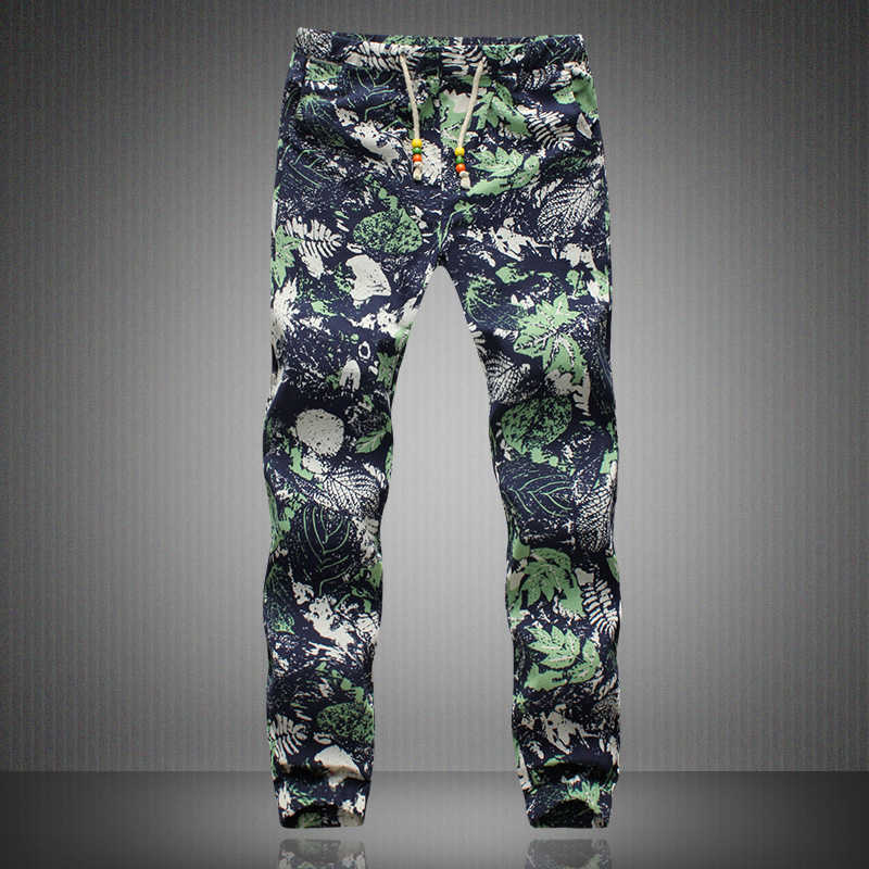 Linen Pants Men Fashion Men Floral Print Joggers Male Casual Summer Pants Mens Sweatpants 210930
