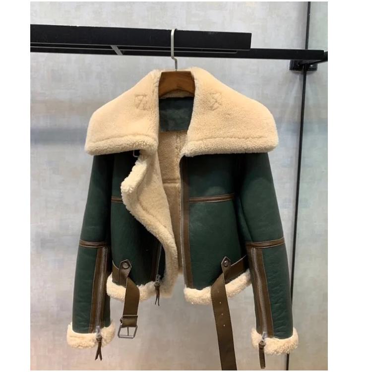 Women Wool clothes autumn and winter motorcycle PU coat jacket fall puffer jackets, Green
Women Wool clothes autumn and winter motorcycle PU coat jacket fall puffer jackets, Green