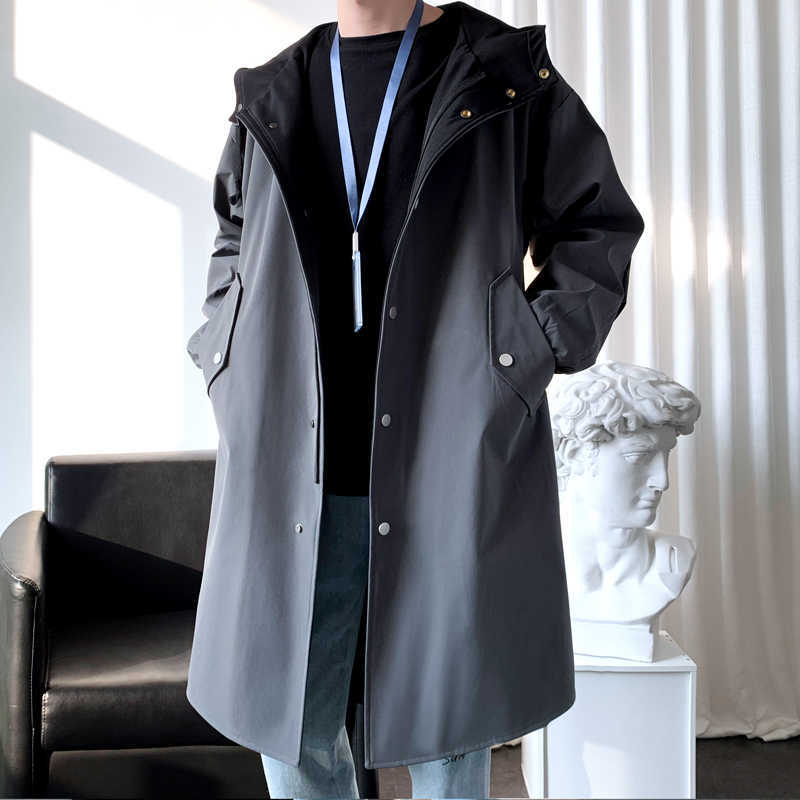 spring Long style coat men's High quality casual trench , hoooded jackets men,Men's Clothing Windbreakers FY33 210819
