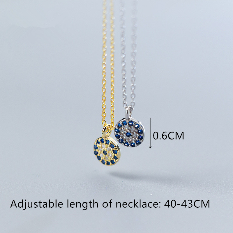 WANTME Fashion Round Geometric Blue Evil Eyes Pendant Necklace For Women Genuine 100% 925 Sterling Silver Office Party Jewelry 210507