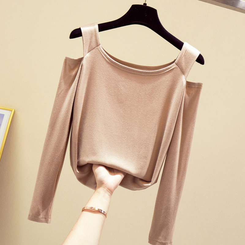 Long Sleeve Shirt Cotton Tshirt Chic Straight Office Lady Clothes Arrival Women Fall Slash Neck T-shirt 10484 210518