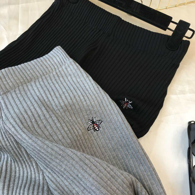 Nomikuma Causal Knitted Ankle Pants Korean Cartoon Embroidery Women Trousers Autumn Winter High Waist Sweater Pants 6C722 210427