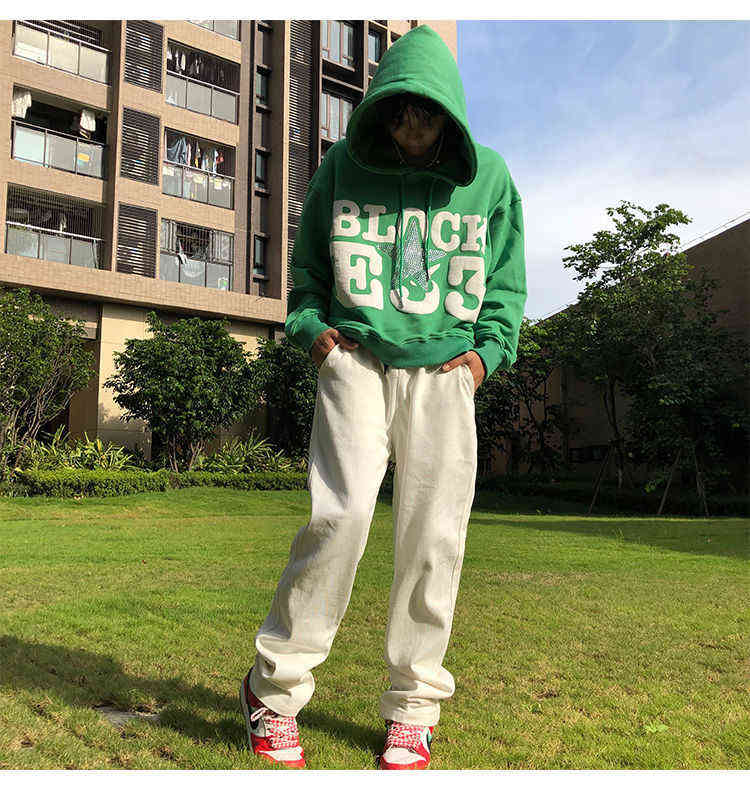 Streetwear men baggy jeans Autumn style Korean trend embroidery loose straight wide leg long pants for and wo 211111