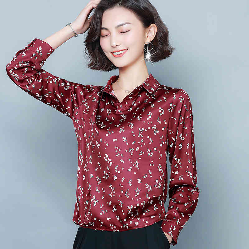Style Clothes Fashion Long Sleeve Print Shirt Women Elegant Turn-collar Silk Blouse Office Lady Loose Plus Size 8333 50 210506