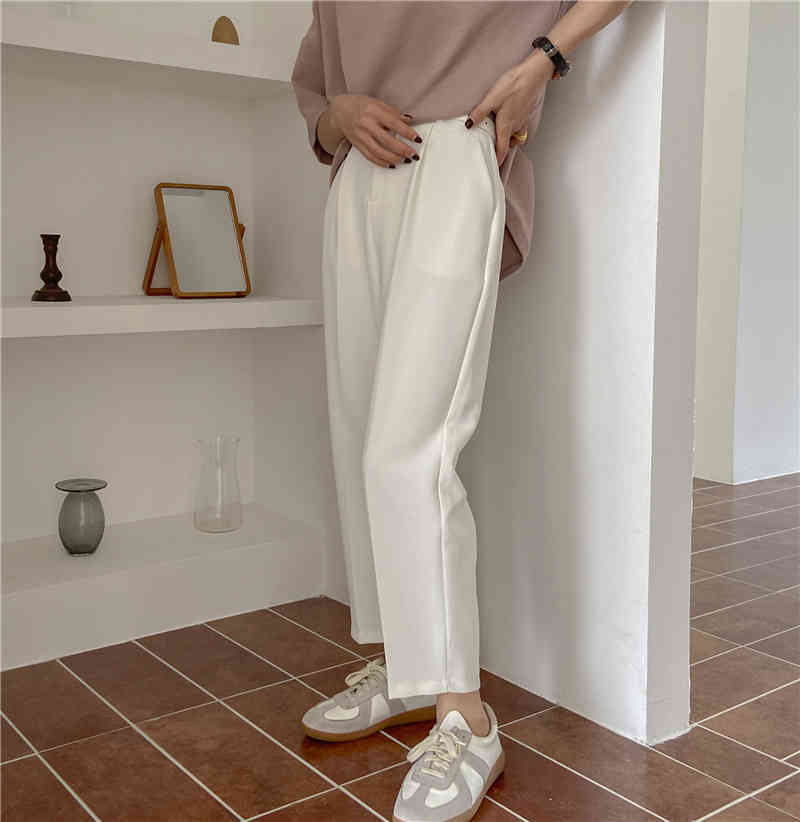 Retro British Suit Pants Solid Loose Trousers Plus Size Casual High Waist Pencil Pants Women Bottoms With Belt 210515