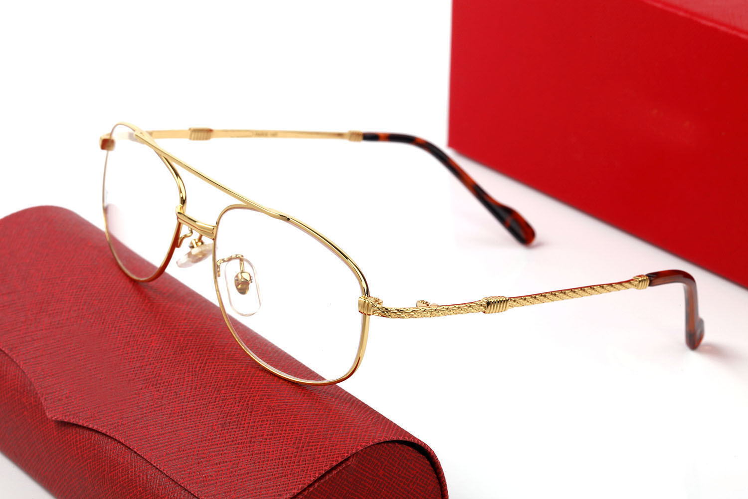 Full clear gold eyeglass Men women luxury designer eye glasses frames Twist legs double nose bridge half frame aviator sunglasses
Full clear gold eyeglass Men women luxury designer eye glasses frames Twist legs double nose bridge half frame aviator sunglasses