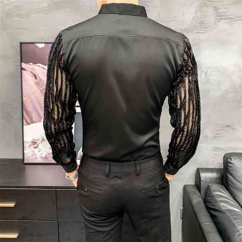 High Quality Transparent Men Shirt Long Sleeve Club Party Social Blouse Slim Fit Dress Camisa Masculina 210809