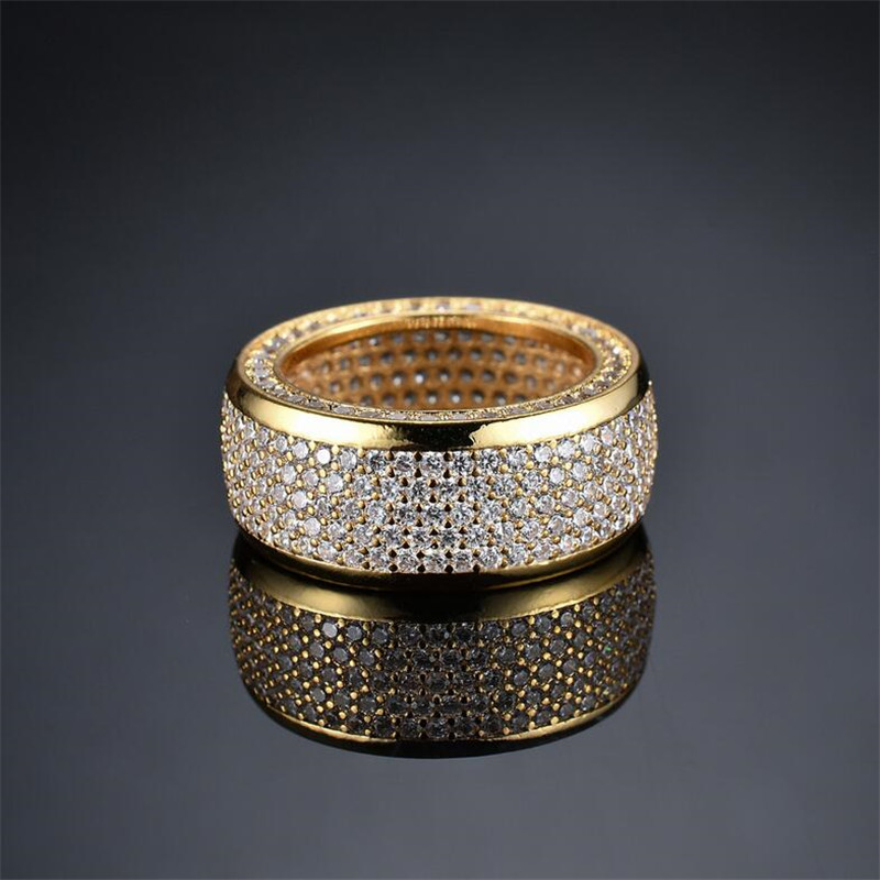 Hip Hop Luxury Male Jewelry 10KT White Gold Fill Pave 5 Rows White Sapphire CZ Diamond Gemstones Eternity Circle Statement Women Wedding Engagement Ba