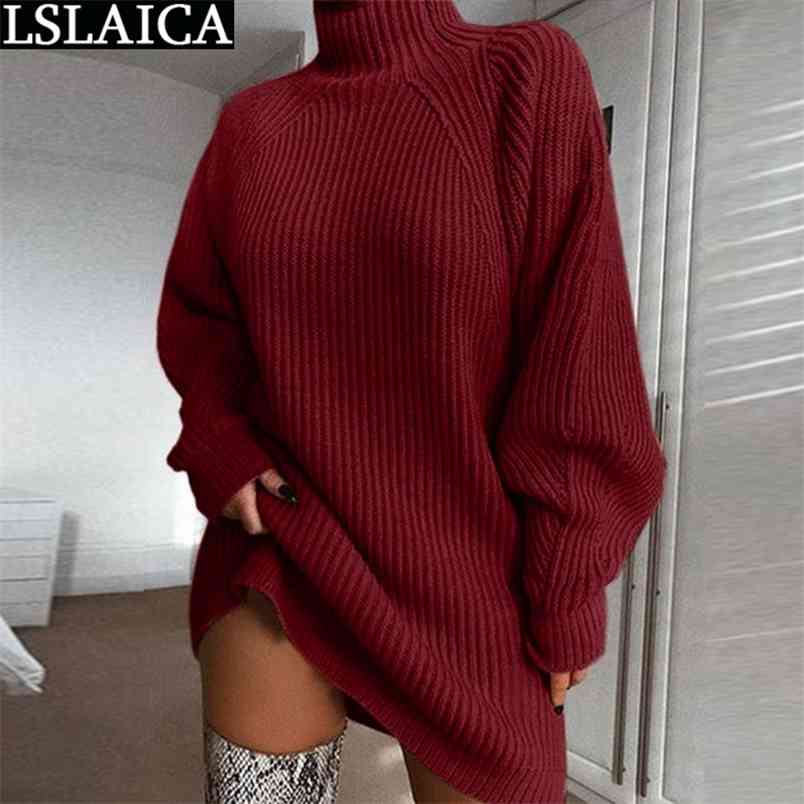 Sweater Dress Women Long Sleeve Solid Color Fashion Dresses Party Loose Casual Elegant Turtleneck Kobieta Sukienka 210515