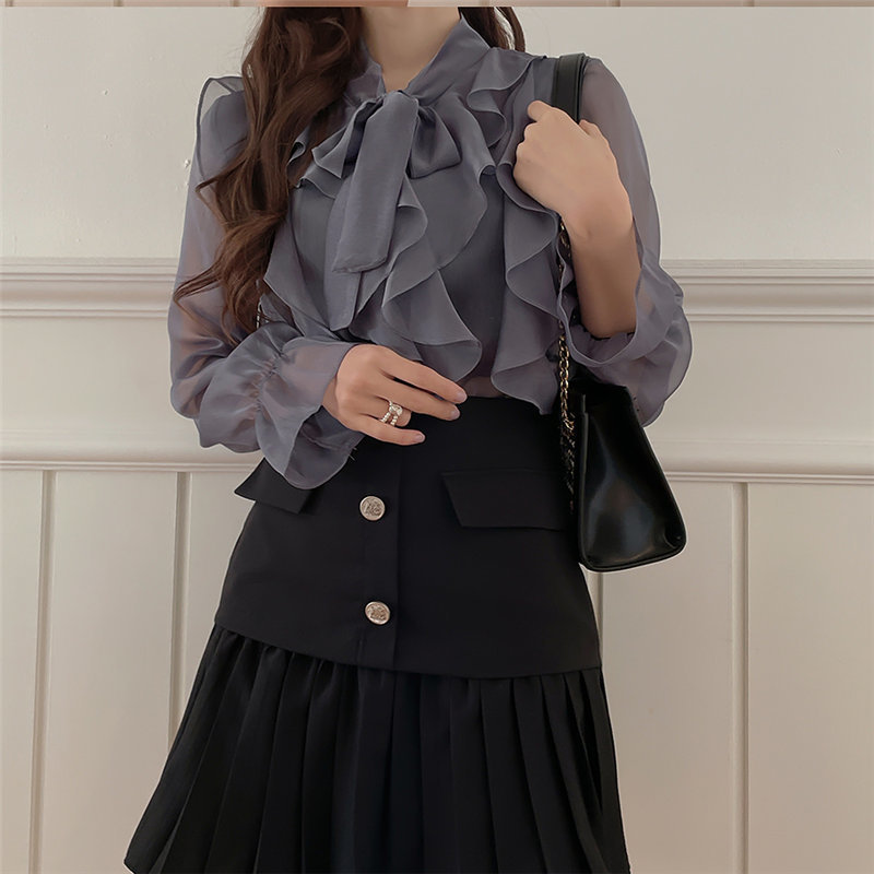 Office Lady Plus Size Light Ruffles Arrival Solid Girls Casual Vintage Gentle Streetwear Basewear Retro Shirts 210421