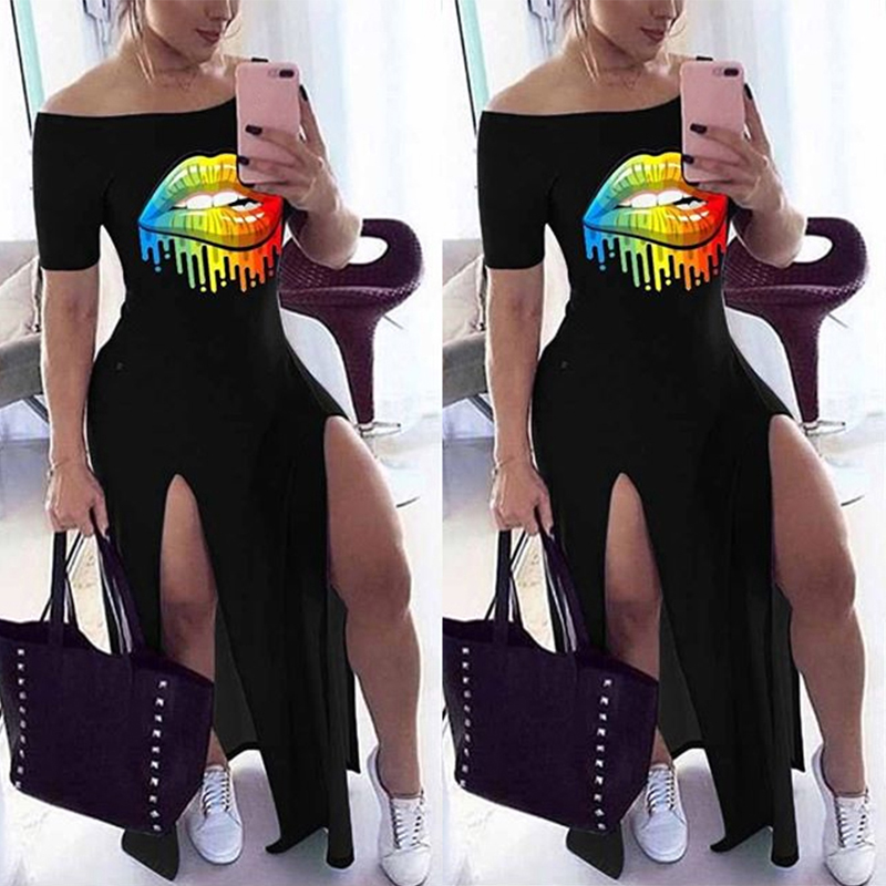 Sexy Lip Print Off The Shoulder Slash Neck Y2k Maxi Dress Women Short Sleeve Bodycon Large Size Elegant Dresses 2021 Winter, Black
Sexy Lip Print Off The Shoulder Slash Neck Y2k Maxi Dress Women Short Sleeve Bodycon Large Size Elegant Dresses 2021 Winter, Black