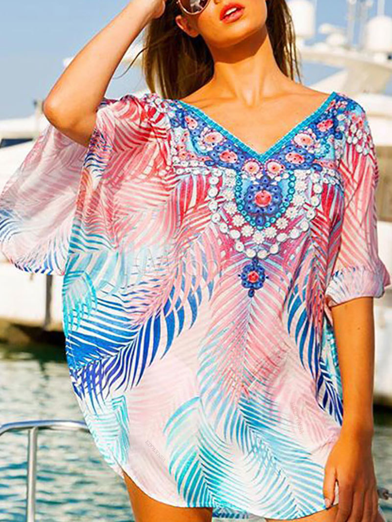 Boho Cotton Dress Tunic Beach Coverups for Women Pareo de Plage Swimsuit Cover up Sarongs Swimwear Kaftan #Q801 210420