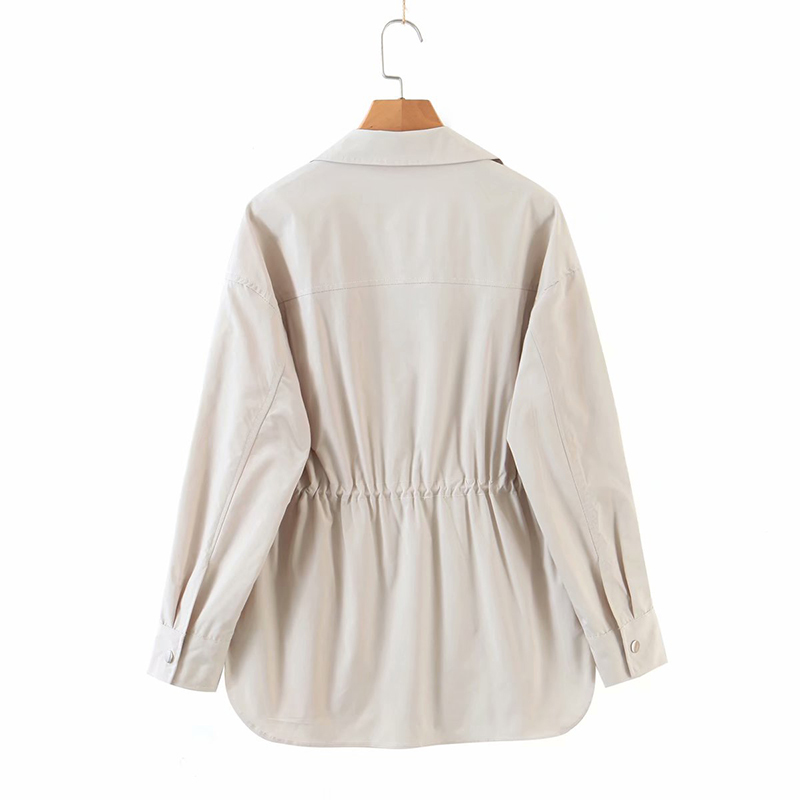 Spring And Autumn Women's Clothing Fashion Zipper Shirt Jacket Big Pockets Lapel Long Sleeves Back Elastic Waist 210521