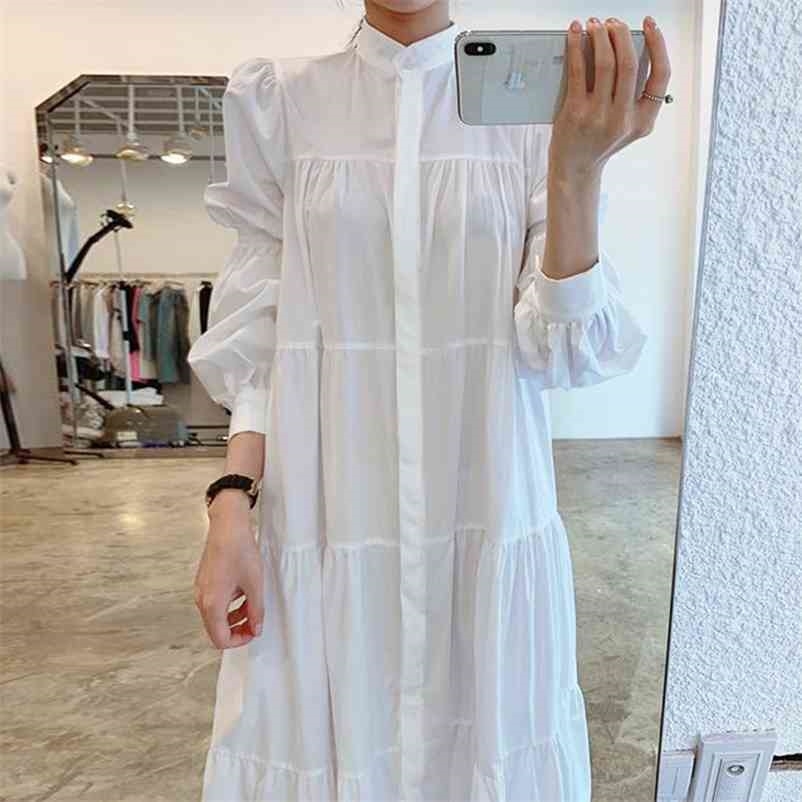 Korean Long Dress Spring Autumn Sleeve Single-breasted Puff White Dresses Woman Causal A Line Loose 210602
Korean Long Dress Spring Autumn Sleeve Single-breasted Puff White Dresses Woman Causal A Line Loose 210602