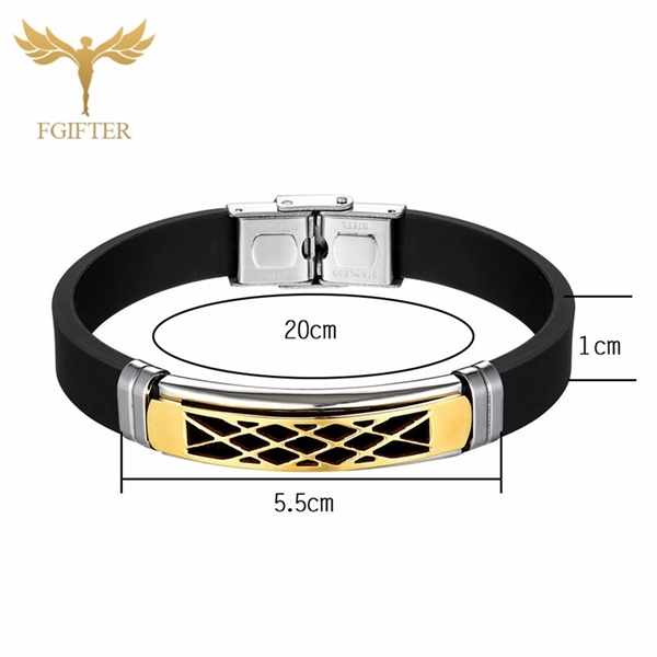FGifter Fashion Golden Stainless Steel Cuff Bracelet Black Silicone Bracelet Ladies Men Girls Boys Jewelry Accessories Gifts X0706