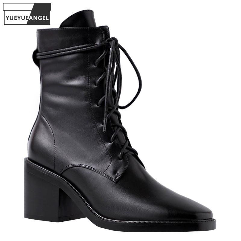 Boots Ladies Square Toe Lace Up Black Motorcycle Fashion Genuine Leather High Heel Top Shoes Women Bikers Short
Boots Ladies Square Toe Lace Up Black Motorcycle Fashion Genuine Leather High Heel Top Shoes Women Bikers Short