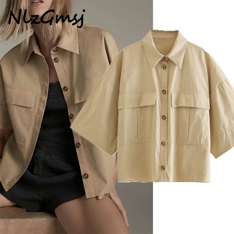 Blouse Women Spring Shirt Short Sleeve Patch Pockets Office Lady Shirts Woman Chic Button Up Vintage Top 03 210628, As picture
Blouse Women Spring Shirt Short Sleeve Patch Pockets Office Lady Shirts Woman Chic Button Up Vintage Top 03 210628, As picture