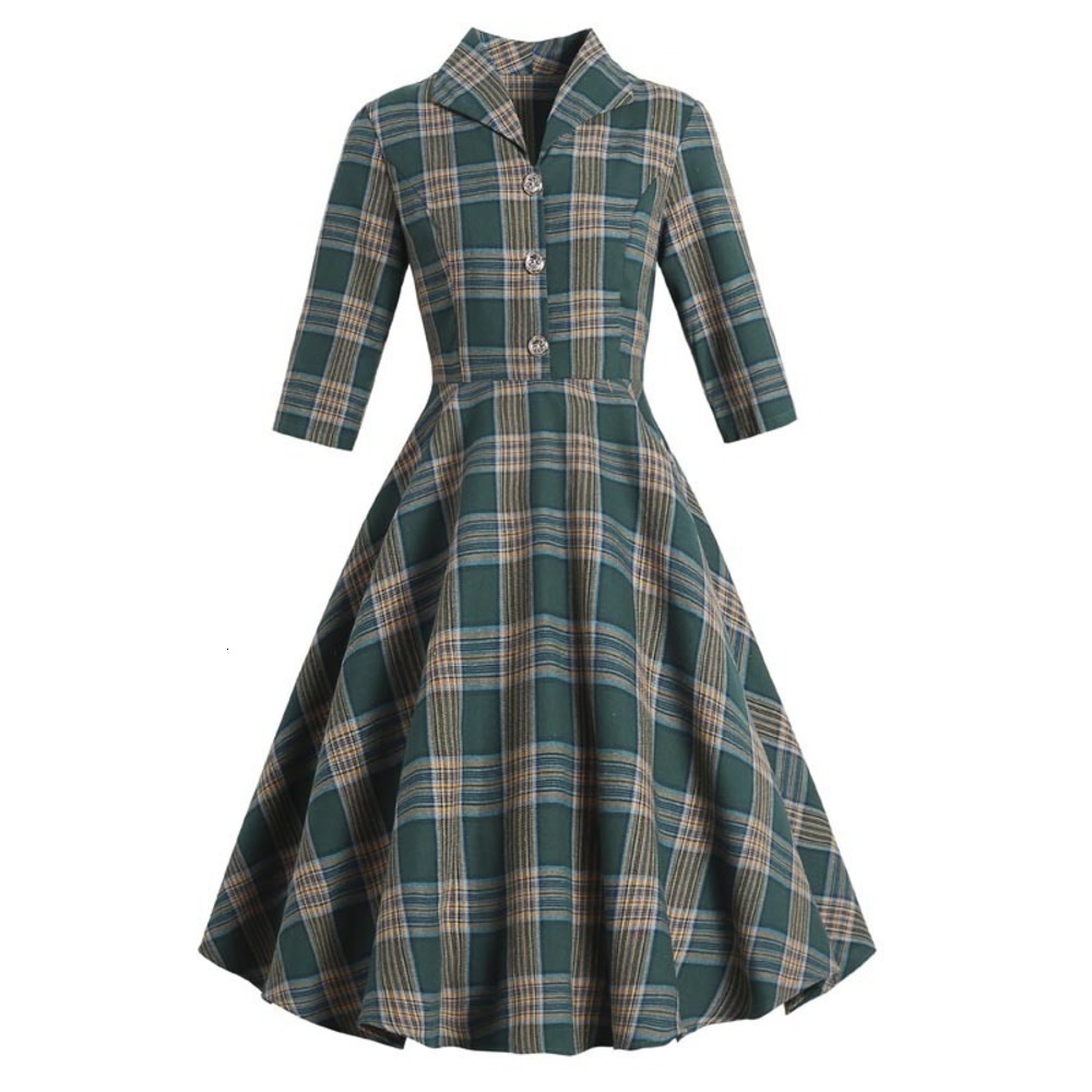 Casual Dresses Autumn winter Lapel 3 / 4 Sleeve Plaid slim fit Hepburn style swing drs, Green
Casual Dresses Autumn winter Lapel 3 / 4 Sleeve Plaid slim fit Hepburn style swing drs, Green