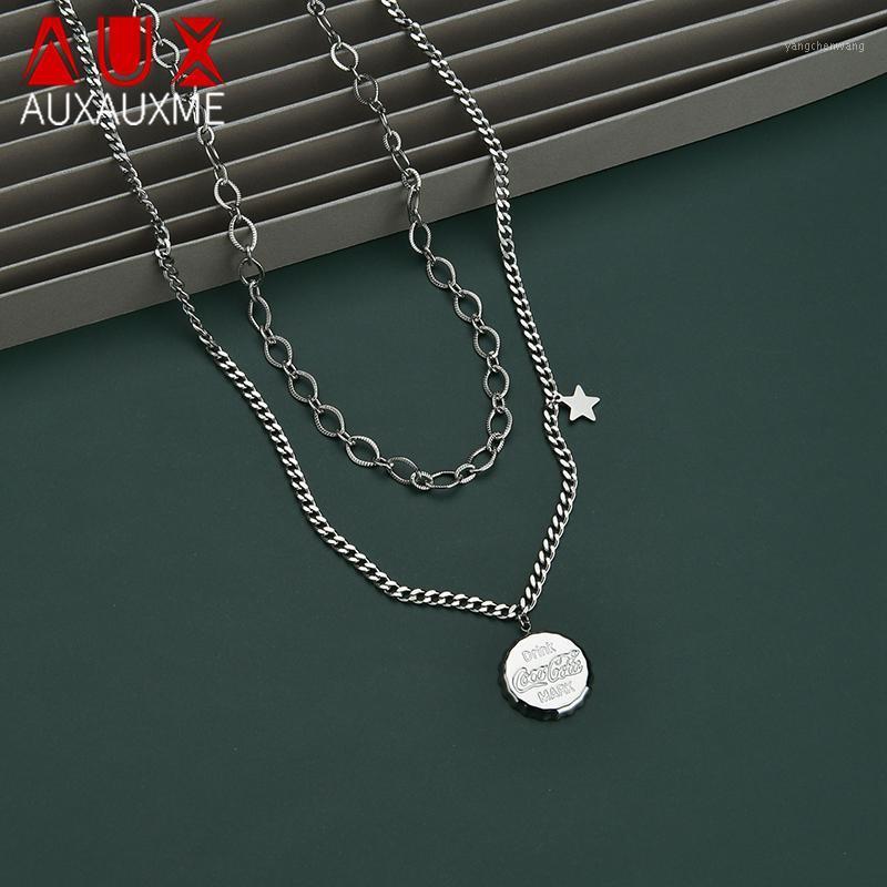Auxauxme Multilayer Drink Bottle Caps Pendant Necklace Stainless Steel Women Men Party Punk Jewelery Gifts Drop Chains