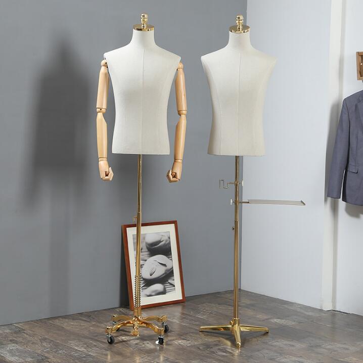 3style Male Sewing wood hand Mannequin Full diy xiaitextiles Props Half Body Clothing Metal Frame Base Rack with Arm Suit Stage Model Adjustable Heigh